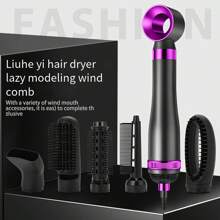 Spazzola per acconciature rapida 6 in 1-Arricciatura e stiratura automatica, Modellatore d aria a 3 velocità regolabili con accessori intercambiabili (arricciacapelli, pettine, piastra per capelli, ugello), adatto per tutti i tipi di capelli, non danneggia i capelli, regalo perfetto per casa e viaggio, design a manico capiente.