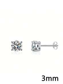 1對歐美時尚銅鍍金鋯石方形鑲嵌耳針,男士派對精美經典,奢華鑲圓亮亮鋯石耳釘,尺寸有4/5/6/7/8/9/10mm - 銀色 - 查看 21