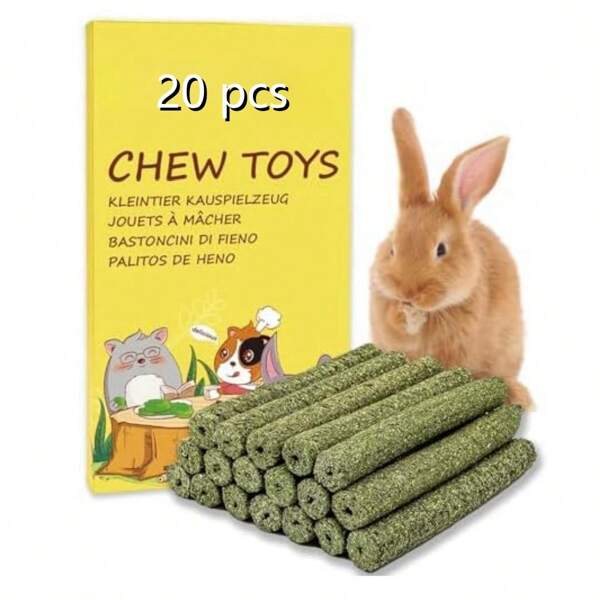 Konijnenkauwspeeltjes, konijnenlekkernijen, natuurlijke Timothy hooisticks, vervelingbrekers voor konijnen, chinchilla's, cavia's, hamsters en egels (20 stuks)