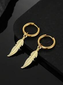 1 par de pendientes minimalistas de pluma de acero inoxidable para hombres