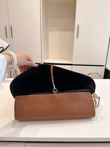 New Simple Solid Color Large Capacity Briefcase, Korean Fashion Shoulder Casual Messenger Bag - Brown - View 10