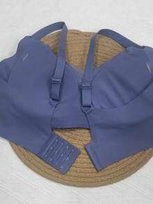 Conjunto de lencería para mujer con patchwork de encaje, sujetador sin aros de unicolor no caído, color azul claro refrescante - Azul - Ver 7