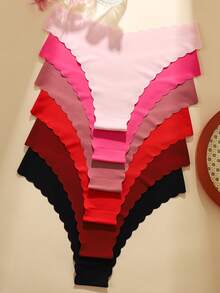 6 件女士无缝内裤，透气柔软面料波浪腰带，纯色基本内衣 - 彩色 - 查看 2