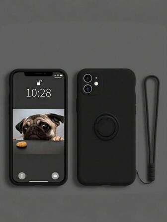 1pc Soft Silicone Liquid Ring Holder Stand With Silicone Strap Phone Case, Velvet Lining, Compatible With Apple 16/16PM, A14/A54/S24 Waterproof Shockproof Anti-Fall Scratch Resistant