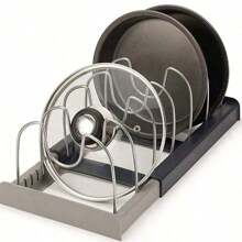 1 pièce Étagère de rangement de cuisine réglable, convient pour les couvercles de casserole, les ustensiles, les ustensiles de cuisine, peut être placée sur le comptoir ou dans un tiroir, rack de rangement multifonctionnel et économe en espace