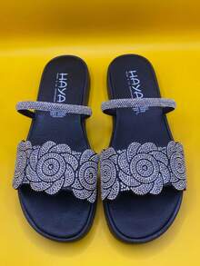 sandalia  Playa  Tropical  Floral  sol  Brillo  Dulce  De moda  Ópalo Sintético  Diamante de imitación    mujer  Playa  Fiesta  Casa  Exterior  verano - Negro - Ver 2