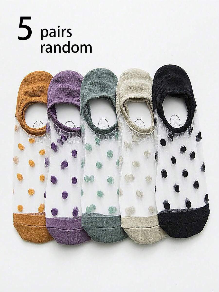5 双波尔卡圆点可爱休闲涤纶短款短袜，夏季 - 彩色 - 查看 1