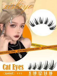 Wispy Lash Clusters Extensions 180Pcs Anime Eyelash Clusters D Curl Manga Lashes Clusters Natural Look 8-16MM Cluster Eyelash Extensions Individual Lash Extension Pack,180448/470/640Pcs