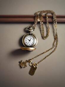 Vintage Bronze-Tone Quartz Pocket Watch, Alloy Case With Rabbit Charm And Tag, Suitable As Gift For Women And Men - Bronze - View 2