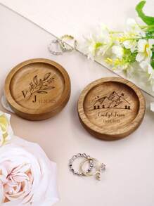 1/2Pcs Custom Round Wood Ring Dish, Personalized Engraved Text Engagement Ring Holder, Wedding Ring Dish, Wedding Gift, Newlywed Gifts, Anniversary Gifts, Gift For Mom, For Unique Gifts For Wedding, Valentine's Day, Suitable For Him/Her, Boyfriend, Girlfriend, Couple, Wife, Husband, Family, Bestie, Colleague