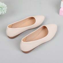 Sandalias de mujer, bailarinas planas, zapatos casuales tipo slip-on, zapatos de trabajo antideslizantes, bailarinas de punta con unicolor, suela de goma y parte superior - Beis - Ver 9