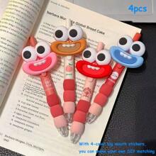 Colorful Cute And Fun Pen With Big Eyes And Big Mouth, Retractable Medium Nib, Black Ink, Plastic And Rubber Grip, Suitable For Both Hands, Suitable For Daily Writing And Office Work, School Supplies, Stationery, Student Prizes, Cute Gifts For Festivals And Parties Back To School