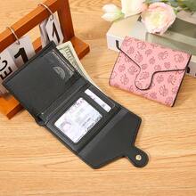 1pc Floral Print Women Short Wallet, Large Capacity, Multi-Card Slots For Credit Cards, ID, Cash And Coin Purse, Fashionable & Portable Tri-Fold Snap Closure, Suitable For Outing, Shopping, Student, Office Worker, Back To School Gift, Mother's Day Gift, Birthday Gift, Anniversary Gift, Best Gift For Women - Pink - View 3