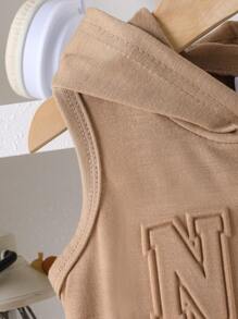 2pcs/Set Infant New York Embossed Comfy Hooded Tank Top And Shorts Set With Pockets, Suitable For Children Outdoor Clothing, Summer