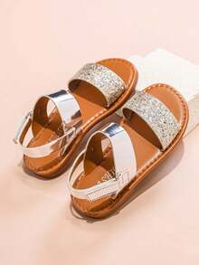 1 Pair Girl's Plain Color Casual Flat Sandals, Comfortable And Durable For Summer - Silver - View 2