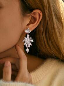 2pcs Palm Leaf Dangle Earrings Women Luxury Zirconia Earrings Bridal Wedding Jewelry Vacation Accessories Gift For Girlfriend Lovers Wife Mother