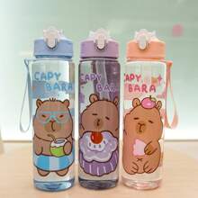 1pc 700ml/23.6oz Cute Cartoon Bear 3D Print Plastic Water Cup With Straw, Children Portable Mug With One-Click Flip Cover, Suitable For Outdoor Sports, Camping, Yoga, Picnics, School