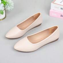 Sandalias de mujer, bailarinas planas, zapatos casuales tipo slip-on, zapatos de trabajo antideslizantes, bailarinas de punta con unicolor, suela de goma y parte superior - Beis - Ver 4