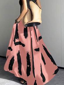 Váy cạp cao in mực độc đáo đa năng phong cách rộng rãi cho nữ EARO, tôn dáng - Hồng - Xem 2