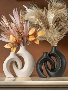 White Vase, Snuggling Vase Home Decoration Simple Nordic Bohemian Style, Suitable For Living Room, Bookshelf, Dining Table, Bookshelf, Room, Fireplace And Porch Decorative Vase.