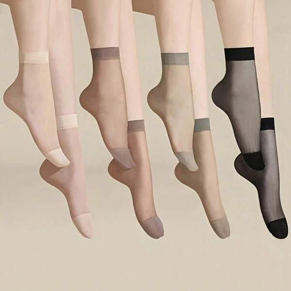 20 Pairs (Black+Skin Tone+Grey+Coffee) Women's Transparent Thin Socks - Breathable Polyester, Moisture-Wicking Ankle Socks, Multi-Color - Summer Sheer Ankle Socks