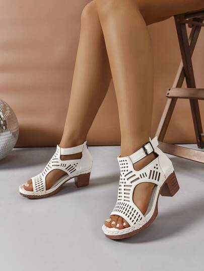 Plus Size Women's Hollow-Out Fashion Peep Toe High Heel Sandals, Versatile,Platform Heels For Women