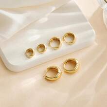 Trio de argolas gota abaloada em Prata 925 e Ouro 18k banhada antialérgica - Dourado - Visão 2