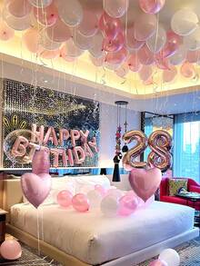 62 件粉色女士生日派对装饰品 | 生日快乐横幅 + 铝箔心形气球 | 加厚乳胶气球墙面装饰 | 仙女派对、成人礼物/闺蜜生日/求婚摄影背景