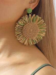 1 Pair Bohemian Style Braided Sunflower Holiday Earrings, Summer Beach Holiday Jewelry, Bohemian Accessories, Exaggerated Earrings