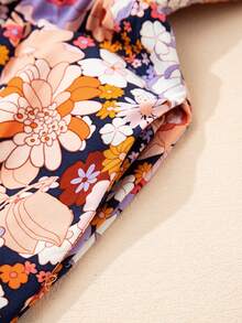 Acelitt Women's Bohemian Style Printed Square Neck Pleated Patchwork Pocket Loose Wide Leg Casual Jumpsuit, Summer - Multicolor - View 7