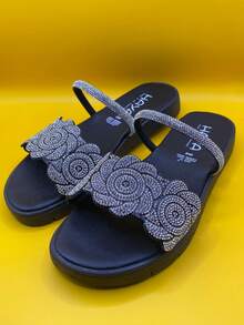 sandalia  Playa  Tropical  Floral  sol  Brillo  Dulce  De moda  Ópalo Sintético  Diamante de imitación    mujer  Playa  Fiesta  Casa  Exterior  verano - Negro - Ver 3