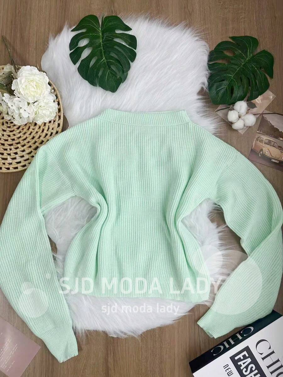 SJD MODA LADY Striped Sweater Knit Modal Off Shoulder Super Autumn Winter Korean Style Best Fabric - 薄荷綠 - 查看 1