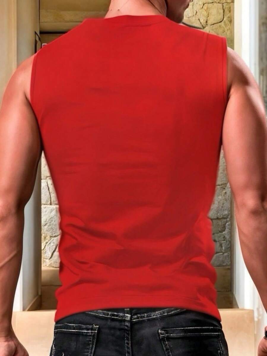 Playera Basica de Escote V con Hombros Descubiertos para Hombre - Rojo - Ver 1