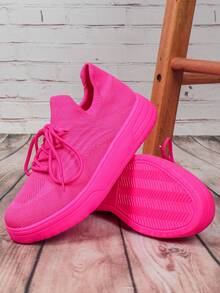 Versatile Fuchsia Athletic Shoes, Unisex Casual Lightweight Slip-On Walking Sneakers For Commute, Travel, Party - Rose Red - View 5