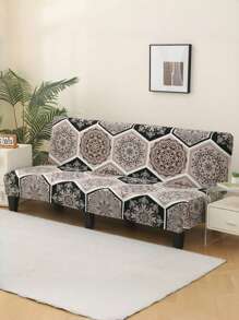 1pc European Checkered Printed Sofa Bed Cover, Modern Style Polyester Fiber Suitable For Armless Sofa Cover, Elastic All Inclusive Knitted Milk Silk, Suitable For All Seasons