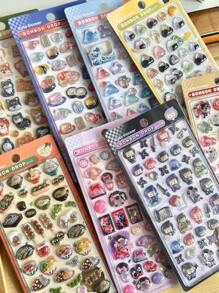 Japanese Cartoon Food Embossed Fun Stickers, Children Decoration Crystal Diamond 3D Stickers