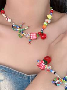 1 Set Acrylic Apple Park Clasp Necklace & Bracelet, Suitable For Women' Everyday Wear - Multicolor - View 6