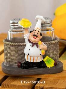 1pc Resin Chef Figurine With Salt & Pepper Shaker Holder, Creative Restaurant Kitchen Table Decoration