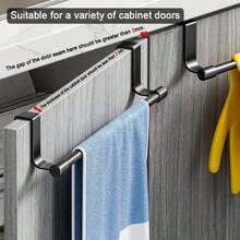 1pc Stainless Steel Single Rod Towel Rack, Kitchen Wall Mounted Cloth Drying Rack, Cabinet Hanger - Black - View 4