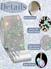 1 yarda Cinta de diamantes de cristal de Ródeo autoadhesiva brillante en color plateado, pegatina de brillo de Ródeo para decoración navideña, manualidades DIY para coche, computadora, maquillaje, mesa, decoración de fiesta de boda, proceso de producción de Ródeo de 2 mm