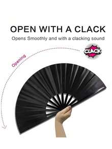 Bamboo Foldable Hand Fan, Premium Fabric Folding Handheld Fan, With Thick Bamboo Frame, For Cooling Decor, Gifts For Women, Men, Girls, Boys, Black