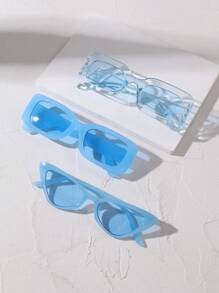Conjunto de 3 piezas de nuevas gafas de declaración de moda de fotografía callejera en combinación de color azul