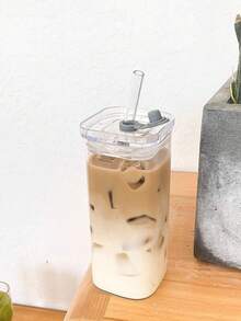 1个，350毫升便携式冰咖啡杯，带吸管，防漏，透明玻璃材质，冷饮杯，旅行杯，圣诞礼物，办公用品，学生用品，咖啡爱好者配件，水瓶，珍珠奶茶杯，圣诞装饰品 - 彩色 - 查看 7