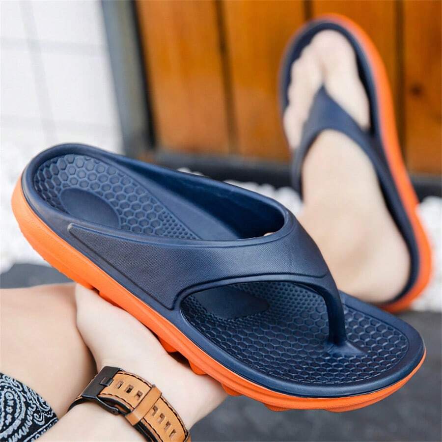 Men's Lightweight Massage Bead Sole Flip Flops, Thick Strap Comfortable Non-Slip EVA Slippers, Suitable For Men For Home, Garden, Party, Gathering And Outdoor Activities - Blue - View 1