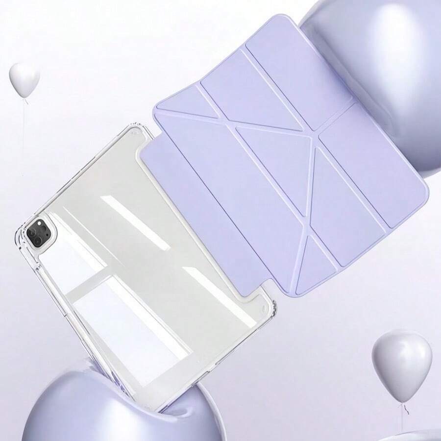 Soporte de escritorio ajustable de material de unicolor a prueba de golpes con ranura para lápices y estuche protector, de varios ángulos, compatible con iPad 9.7/10.2/10.5/Air 3/4/5, 10th Gen, 11-Inch Pro M2/M4, 13-Inch Pro (M4), Tab M11, adecuado para estuche protector de tableta 1 2025, estuche protector de tableta, adecuado para oficina, hogar y uso en viajes, diseño antideslizante en la parte inferior para una colocación estable, también adecuado para cafeterías y regalo de primavera pastel de viaje - Acrílico deformado de alta transparencia - Ver 1