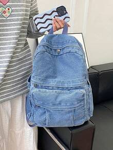 Versatile Fashion Women Canvas Backpack, Casual Daypack - Blue - View 2