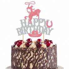 1 件女牛仔蛋糕装饰、生日快乐蛋糕装饰、西部女牛仔主题蛋糕装饰、BB 淋浴蛋糕装饰、女性女牛仔生日快乐派对用品 - 彩色 - 查看 5