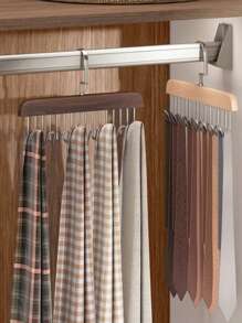 1pc 8-In-1 Wooden Multifunctional Hanger With Clips For Clothes, Ties, Scarves, Belts, Space Saving Closet Storage Organizer