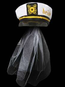 2pcs Bride Wedding Hats, Bridal Veil, Sailor Cap For Party And Celebrations