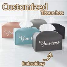 1pc Customizable Embroidered Text/Phrase/Name Tissue Box Cover, Fashionable Minimalist Design, Durable & Practical Tissue Paper Holder